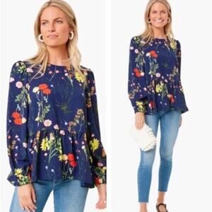 Tuckernuck Pomander Place Womens Carlota Peplum Blouse Medium Navy Floral